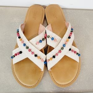 Toms Viv Canvas Pom Pom Sandals Slides Size 10